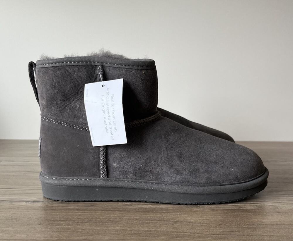 LL Bean Women's Gray Suede Wicked Good Shearling Lined Slipper Ankle Boots 8M